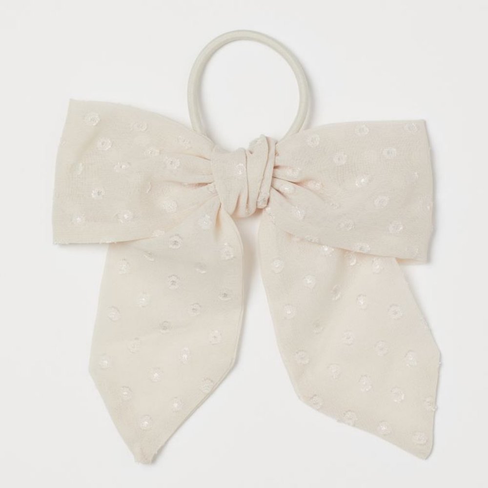 H&M BLUSH CHIFFON LIKE BOW HAIR TIE W DOTS NEW